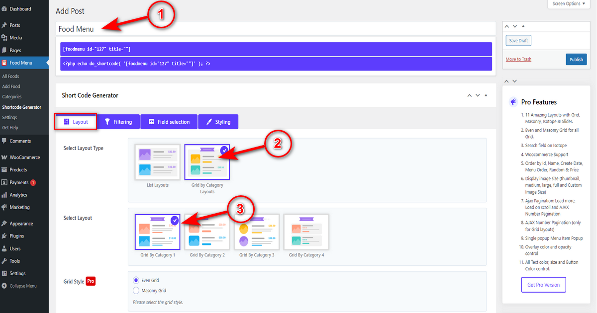 Select the layout and its style