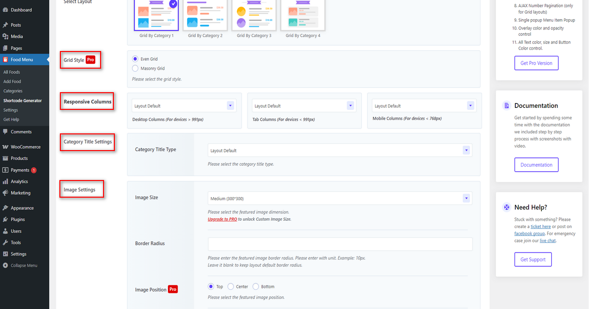 Work on other layout settings
