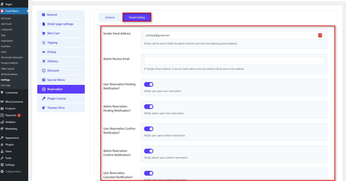 Work with email settings