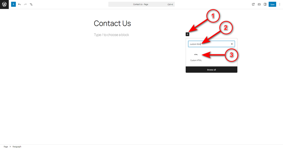 Insert custom html block into a page