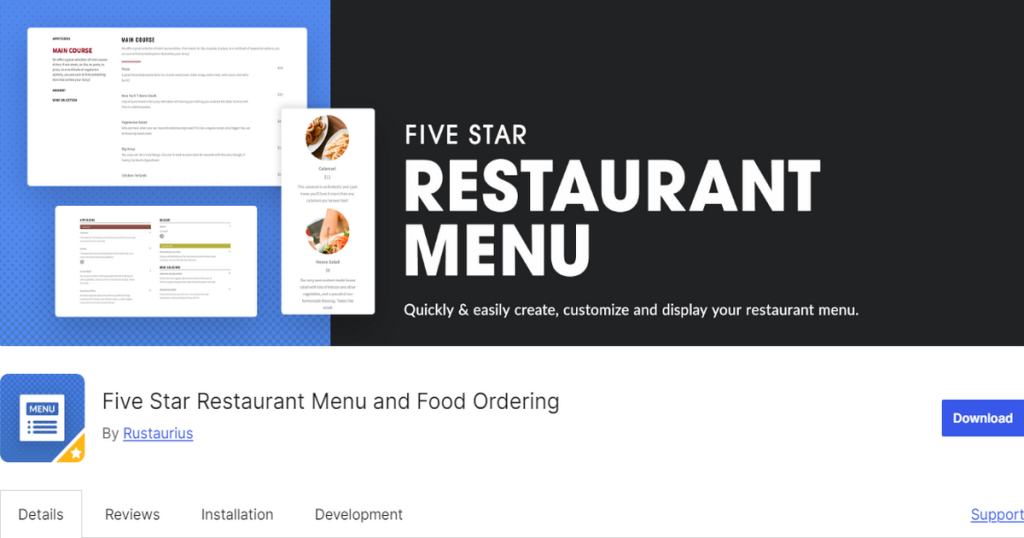 Five Star Restaurant Menu plugin