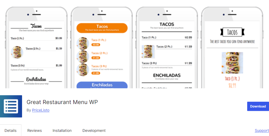 Great Restaurant Menu WP