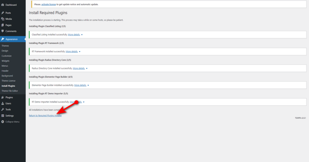 Click return to plugin installer link
