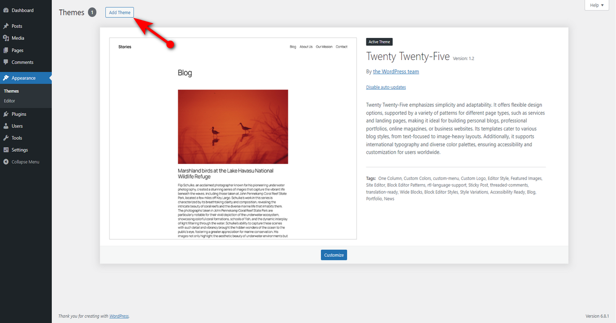 Click add theme button