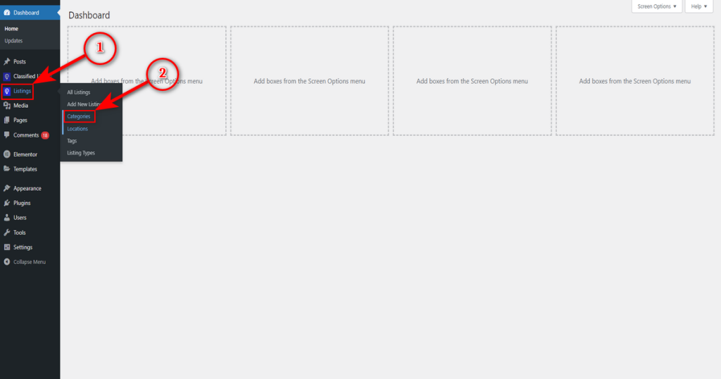 Go to listing categories