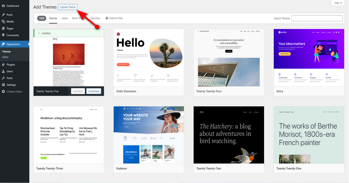 Press upload theme button
