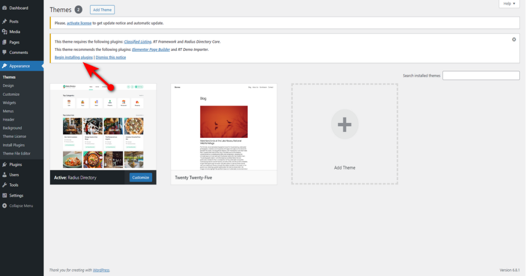 Click begin installing plugins link
