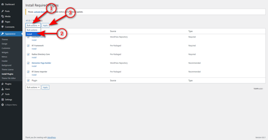 Select install and click apply button