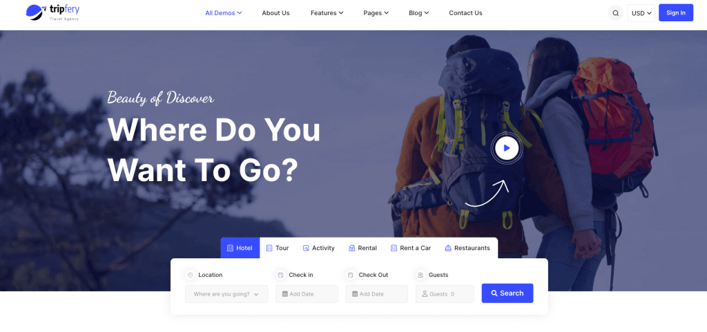 Tripfery - travel booking wordpress theme