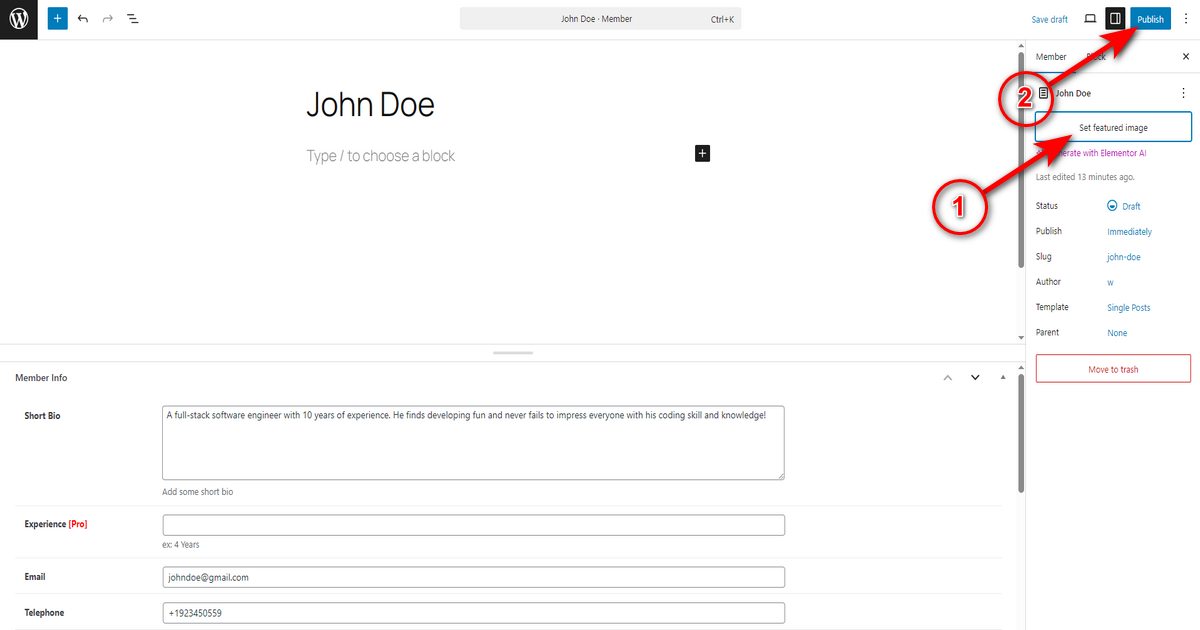 Set member image and publish