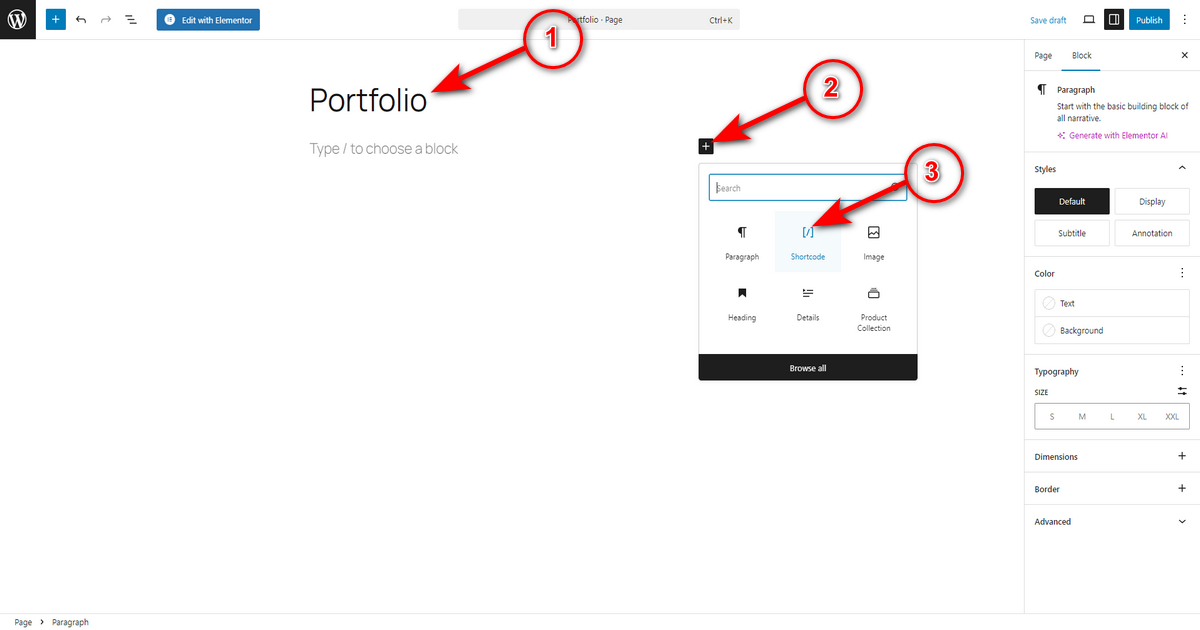 click on Shortcode icon