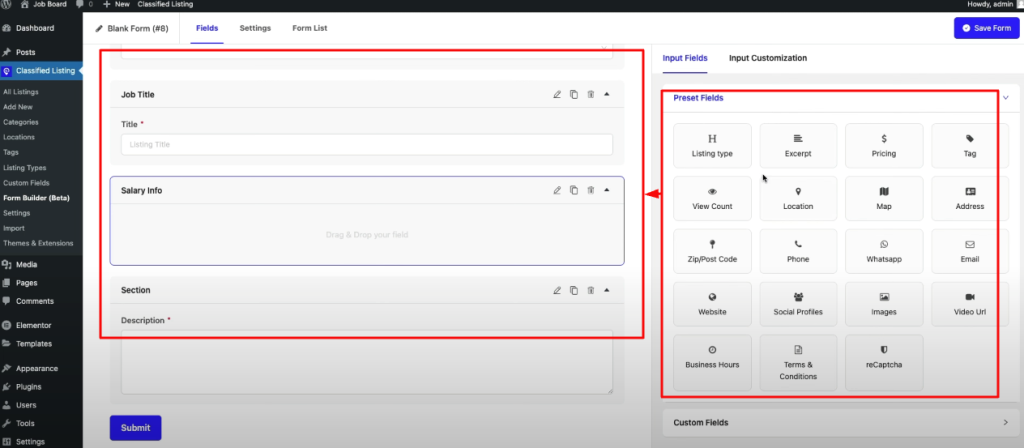 Job form builder
