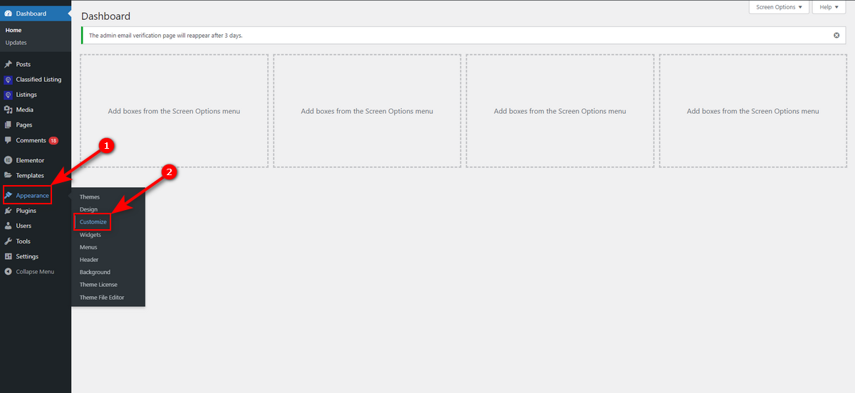 Go to theme customizer