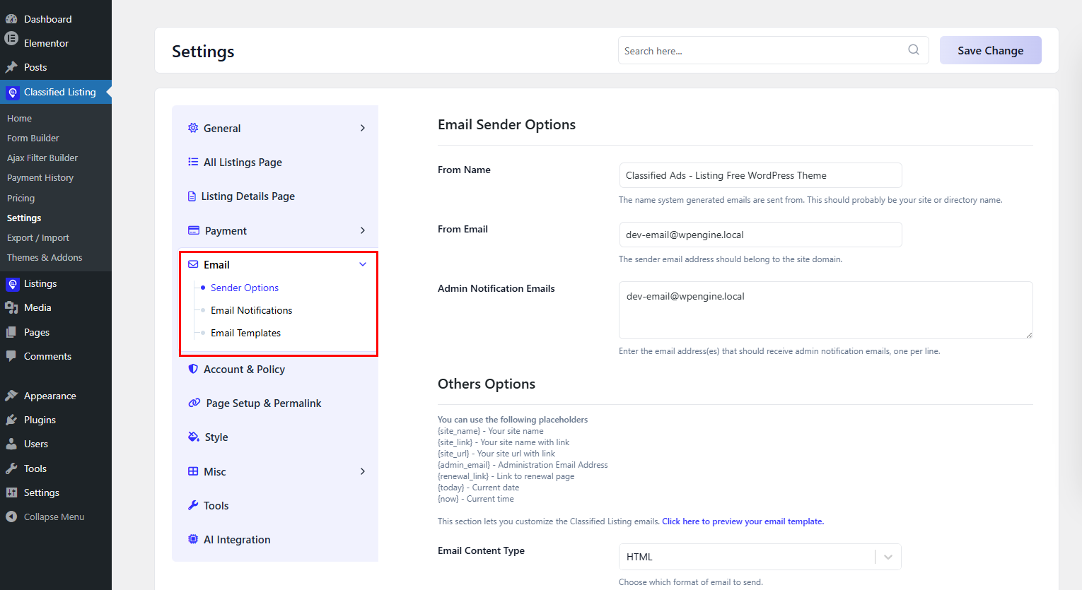 email settings