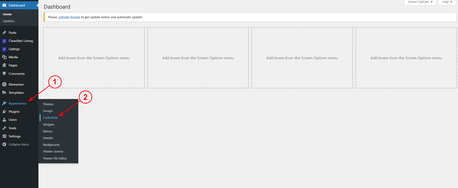 click customize