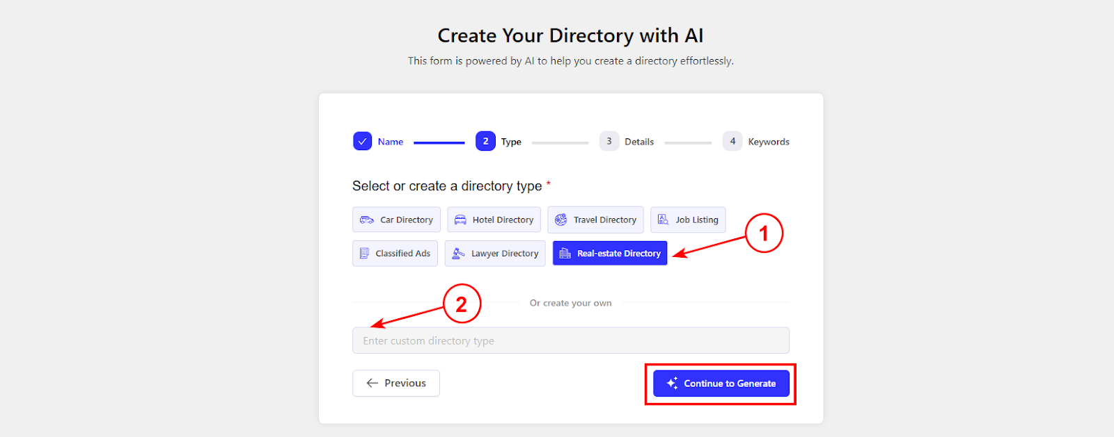 select directory type