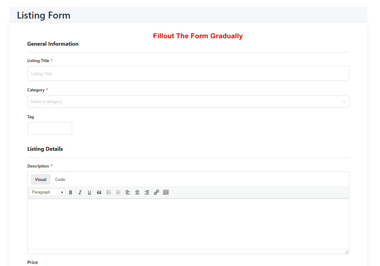listing form