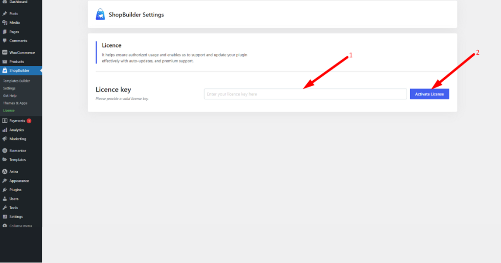 Activate ShopBuilder License