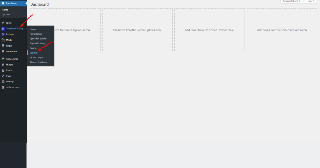 Go to settings of classified listing
