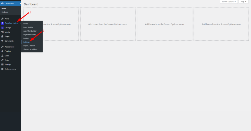 Go to settings of classified listing