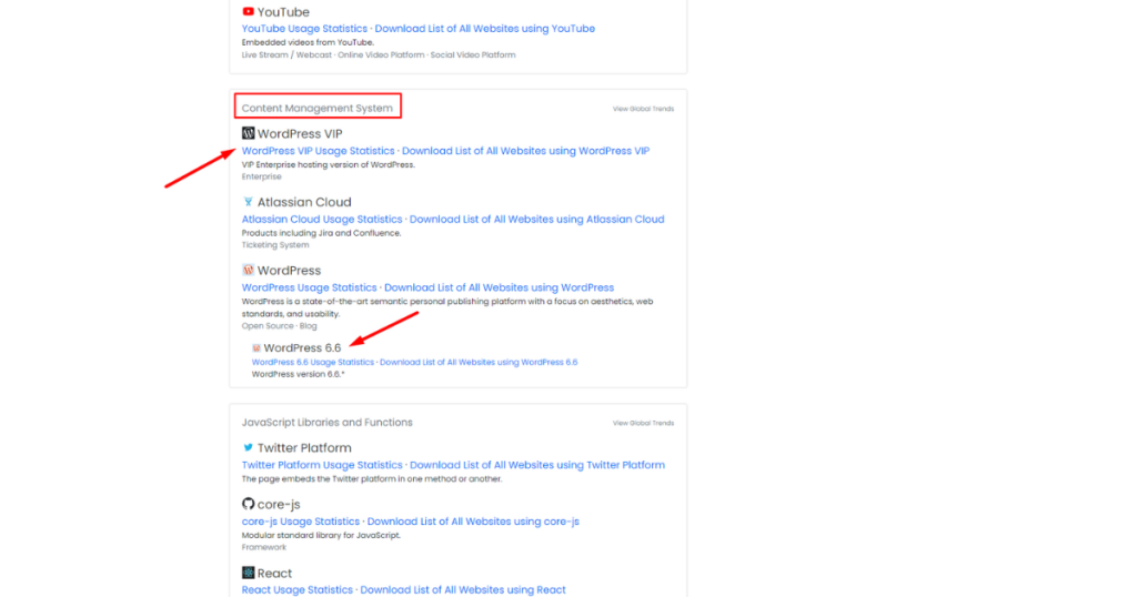 BuiltWith Search Result