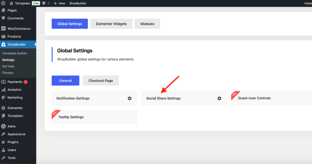 Click Social Share Settings