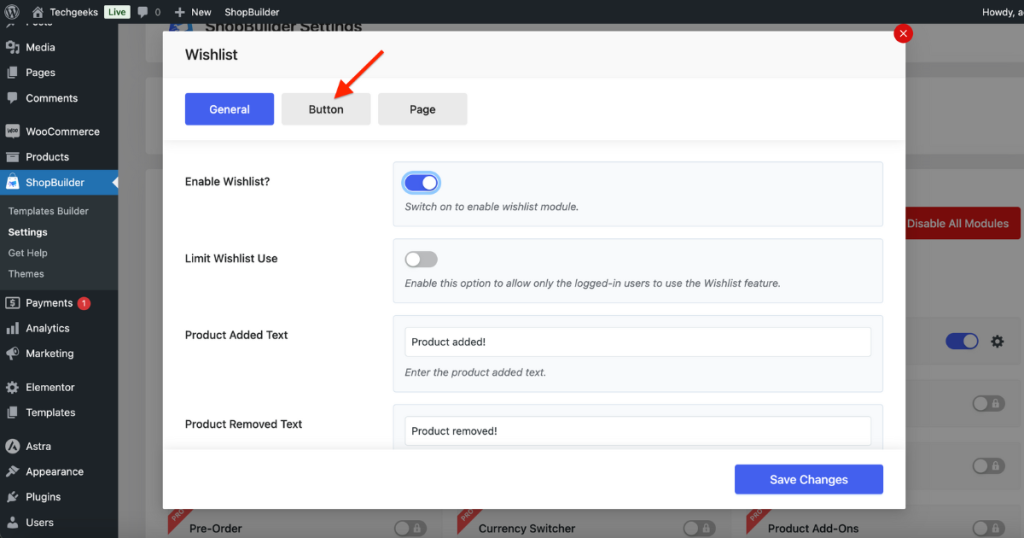 Click the Button tab