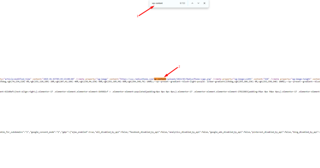 Find WP Content in the Source Code