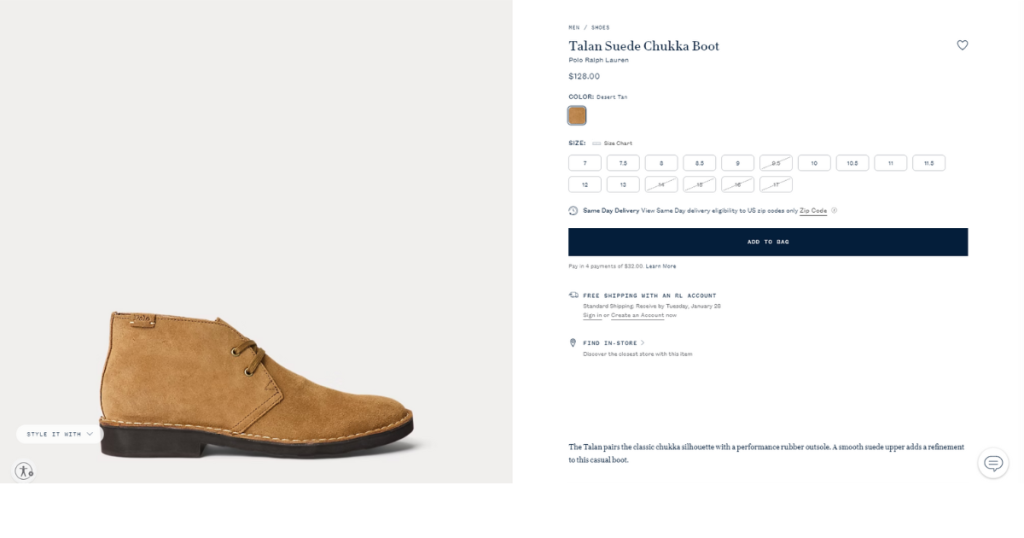 Ralph Lauren’s product pages
