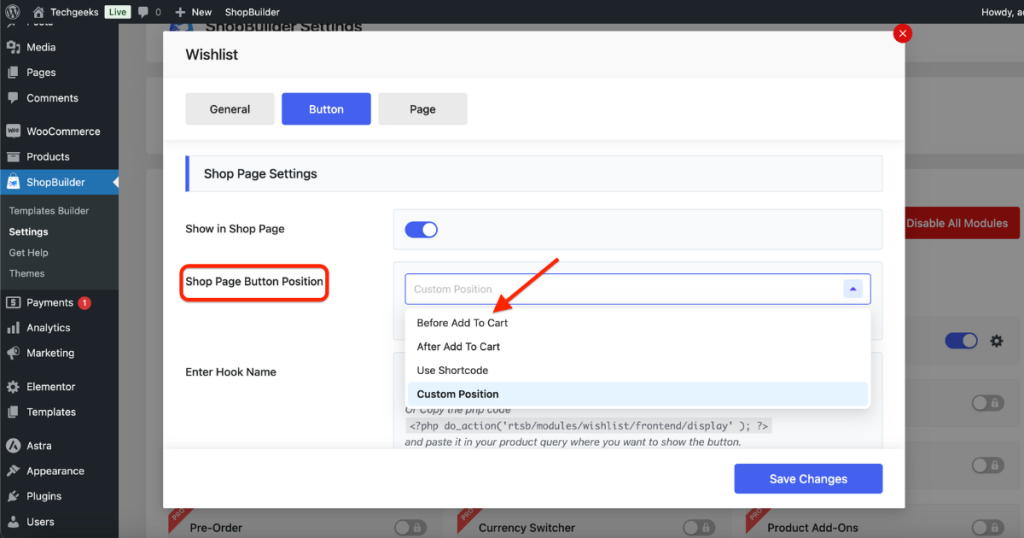 Set shop page wishlist icon position