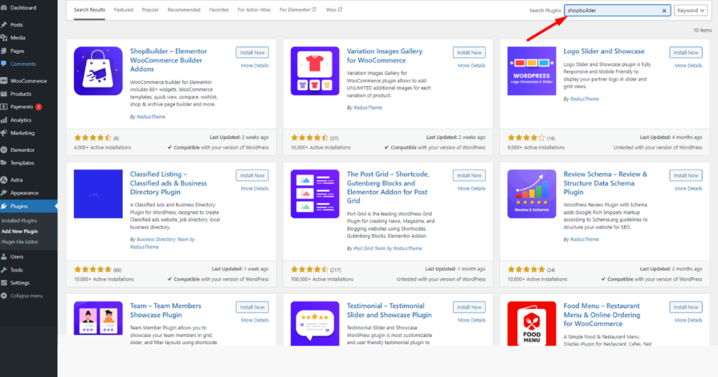 Type shopbuilder in the plugin search field