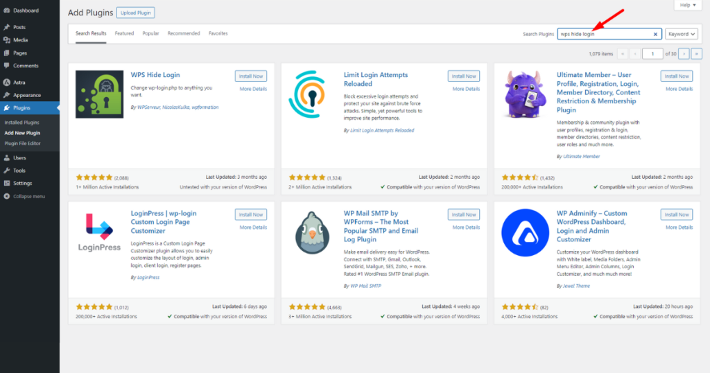 Search for WPS Hide Login