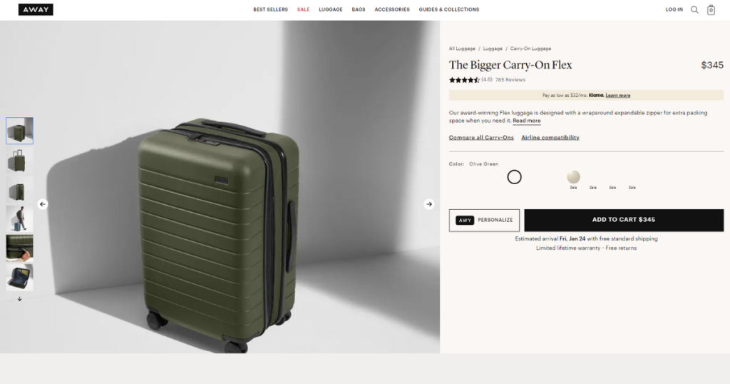 Away - product page sample