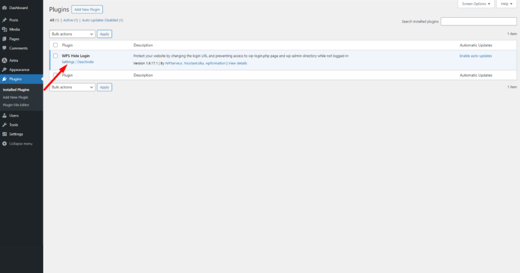 Hit Settings of WPS Hide Login