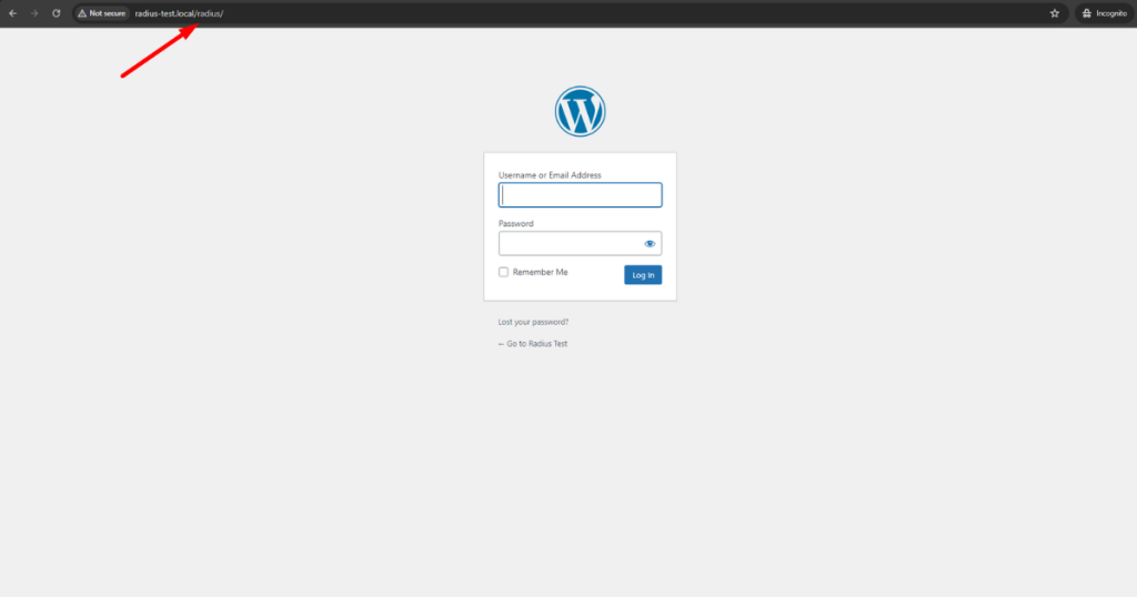 Screenshot of changed admin login URL