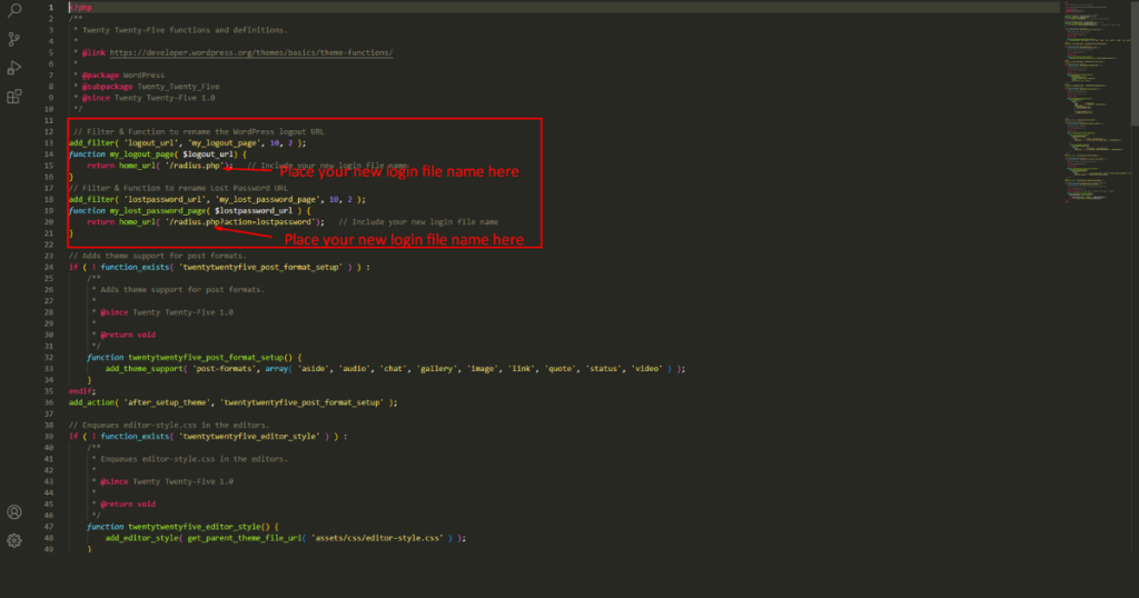 Modify the theme function file of your site