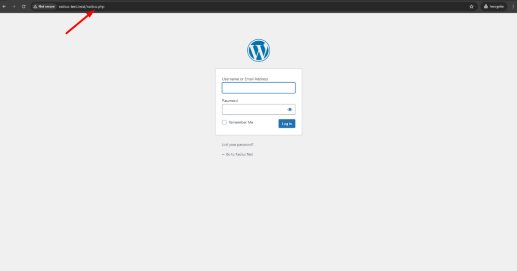 Screenshot of log in page with a new URL