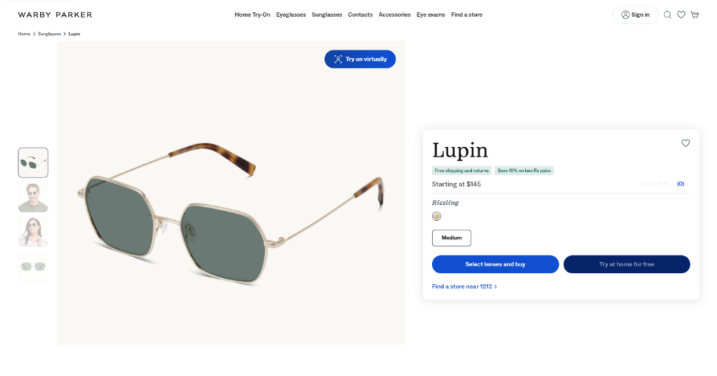 Warby Parker product page