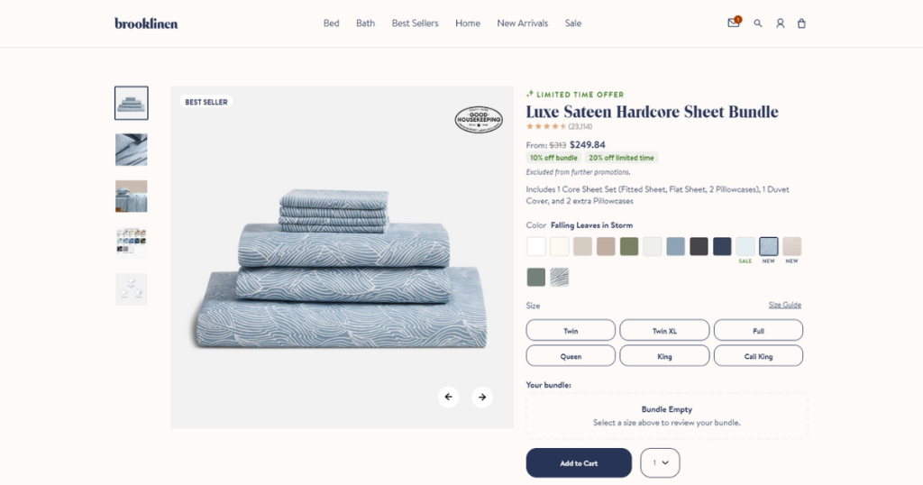 Brooklinen product page design