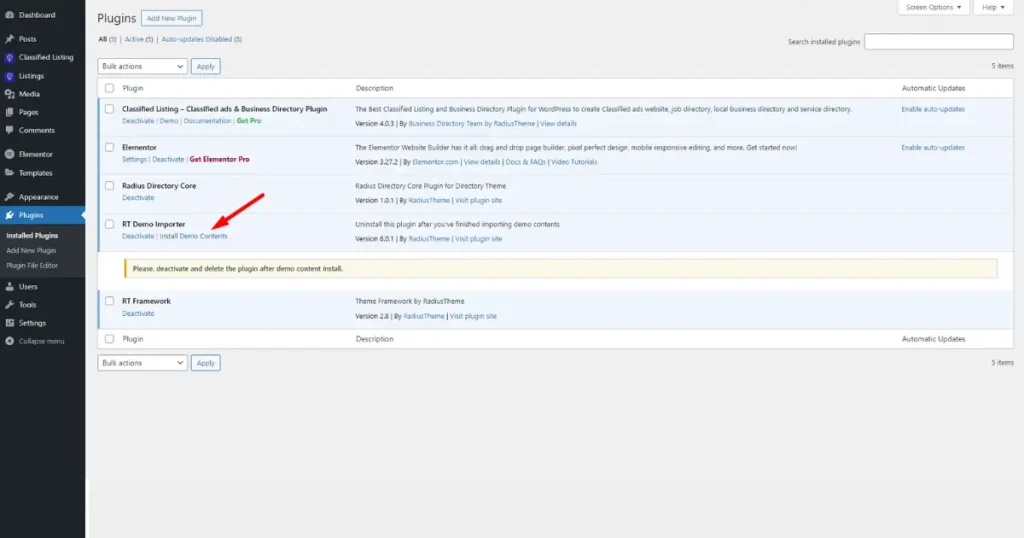 Click install demo contents