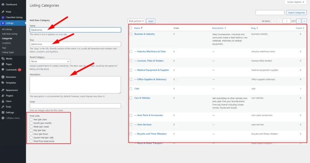 Fill in the necessary fields of a category