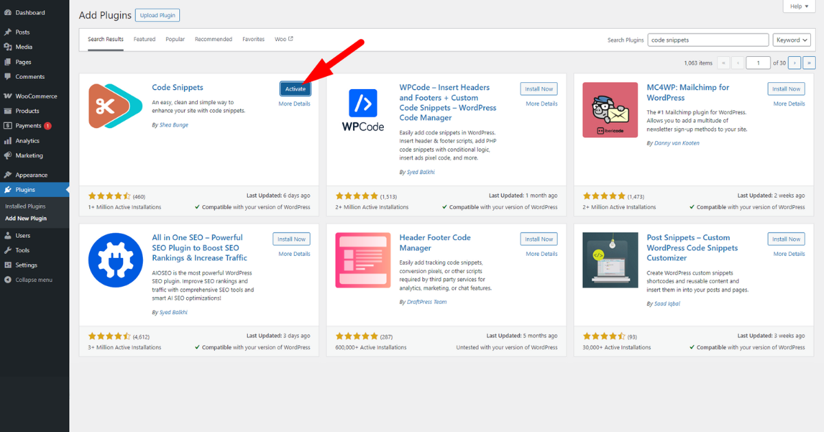 Click Activate button of Code Snippets