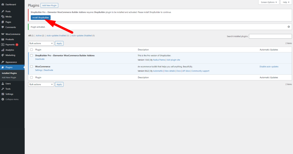 Hit Install ShopBuilder button