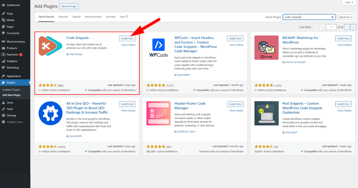 Click Install Now button of Code Snippets