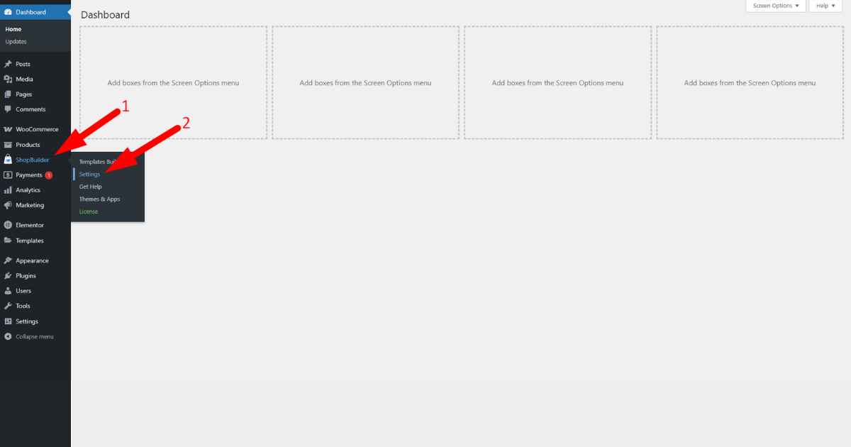 Head to ShopBuilder Settings