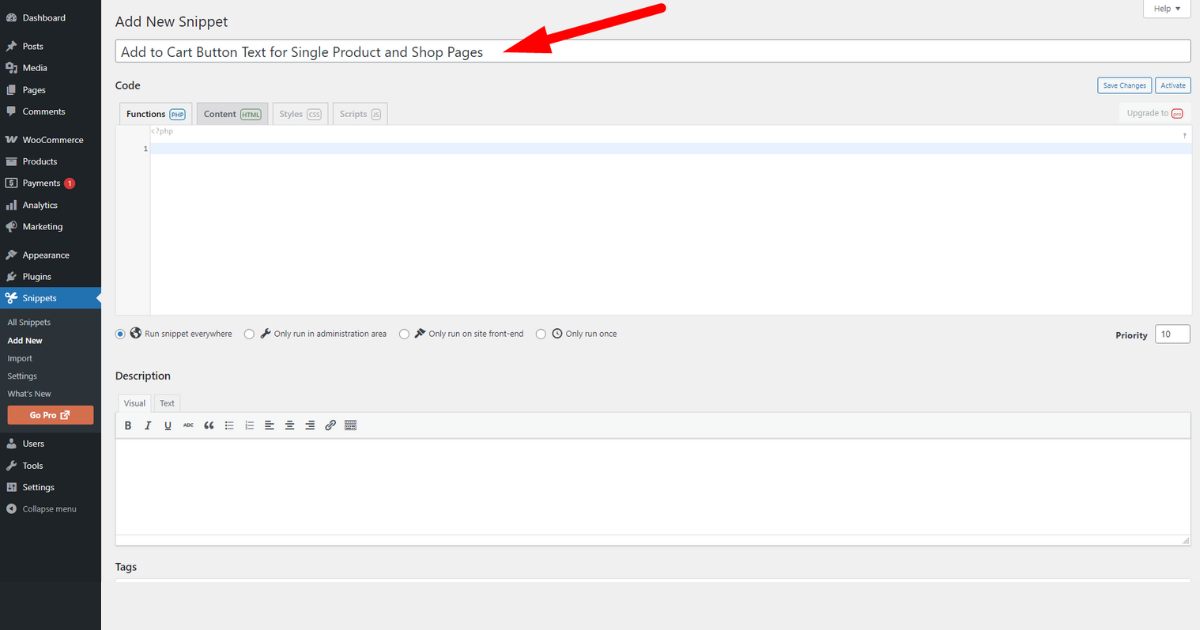 Write code snippet name