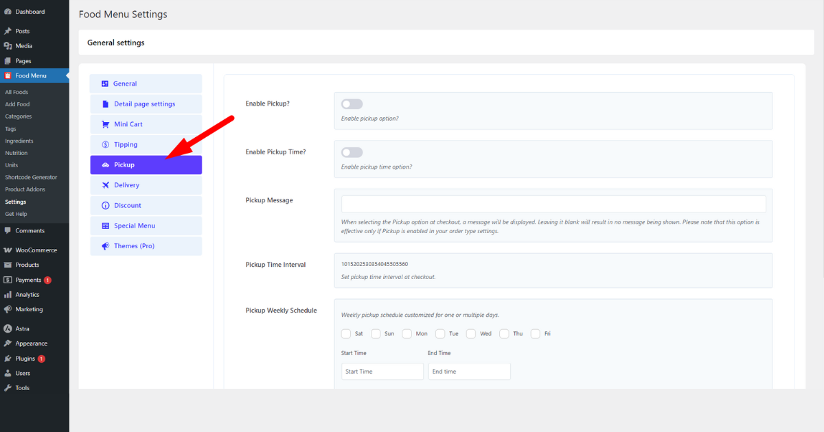 Click the pickup tab