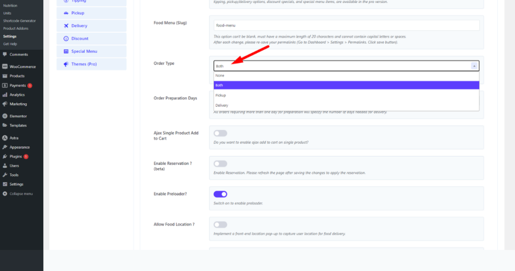 Select Order Type