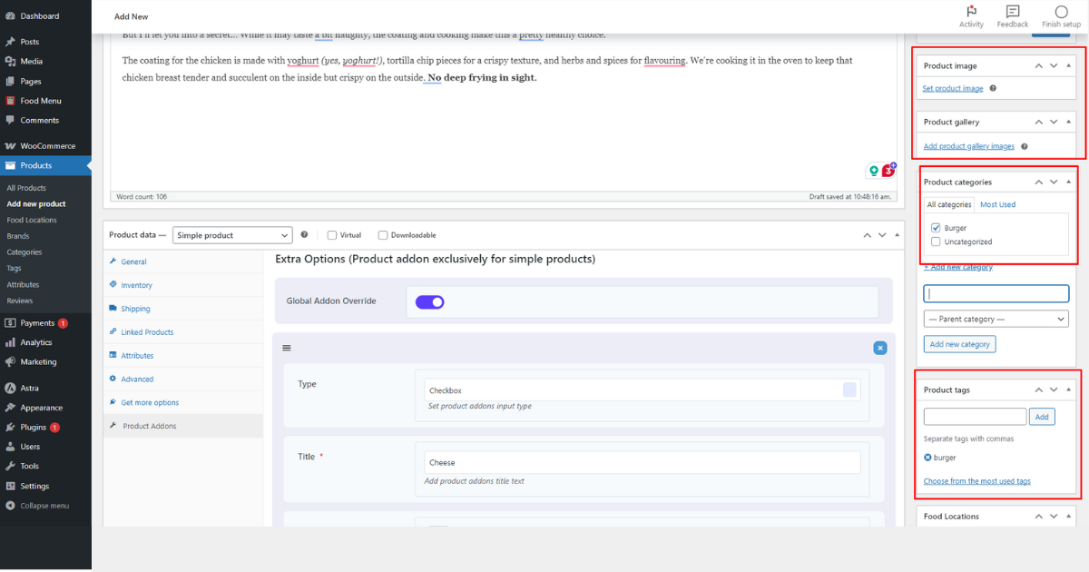 Add food item tags categories and images