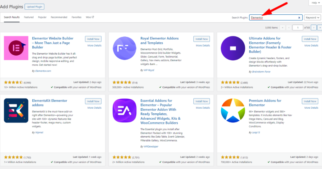 search Elementor